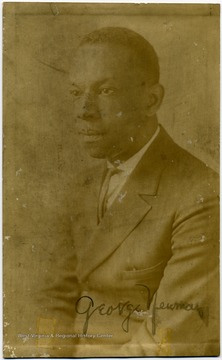 Portrait of African-American professor and coach, George Newman.  He graduated from Lincoln University with a degree in Pharmacy, and was a Professor of Chemistry and Biology at Storer College.  He was also the head football coach.