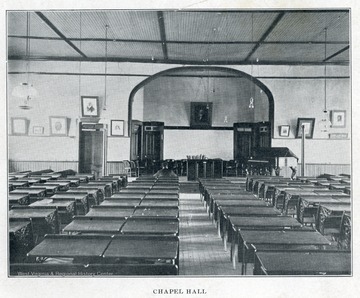 Interior view of a classroom in Chapel Hall.