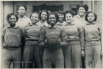 Group portrait of the girl's basketball team at African-American school, Storer College.