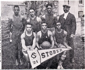 Group portrait of the basketball team at Storer College, a school for African-Americans.