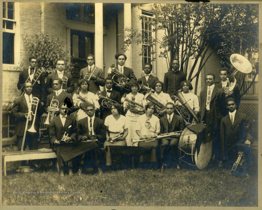 Storer College band members with instruments.